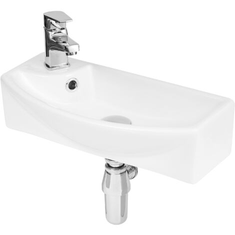 Compact Wall Hung Right Hand Round Ceramic 1 Tap Hole Vessel - 450mm