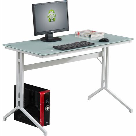 main image of "Compact White Glass Computer & Laptop Desk for Home Office - Piranha Furniture Capelin - White"