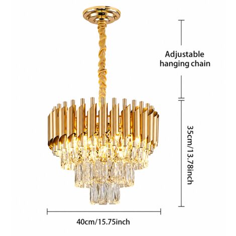 Compacte suspension en cristal dorée Ø40 cm, tiges en verre inclinées, 3 couleurs de lumière, dimmable, plafonnier moderne