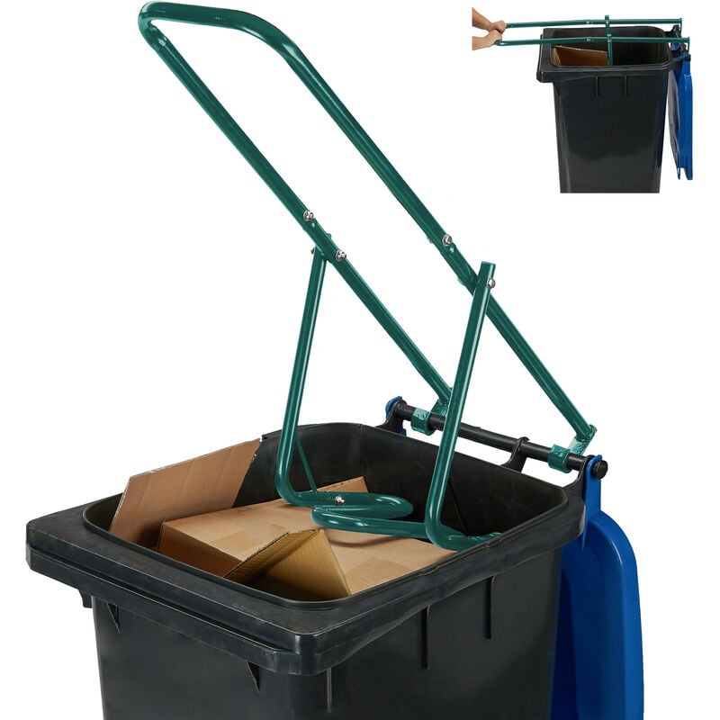 Compacteur déchets, poubelle, écraseur ordures, déchets résiduels, plastique, presse manuelle, acier, vert - Relaxdays