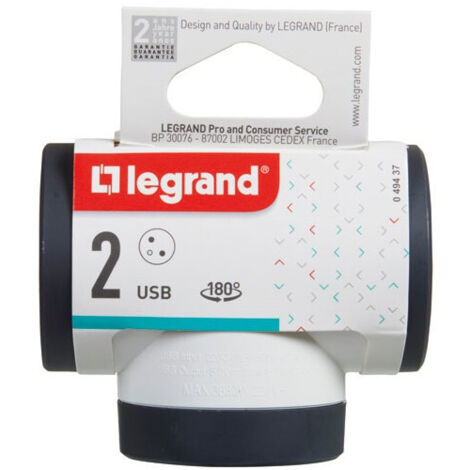Compacto de pared USB Trilite, 2 enchufes, negro Legrand