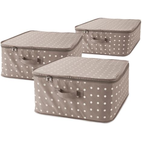Compactor RAN8108 Set di 3 Custodie Rivoli per Vestiti con Cerniera, Chiusura Lampo, Antipolvere, Polipropilene, Marrone/Bianco, 46 x 46 x H. 20.5 cm