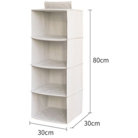 Compactor Rangement Suspendu pour Chaussures et vêtements, 4 Compartiments, Fermeture Velcro, supporte jusqu'à 6 kg, Gris/Blanc, Gamme Boston, 30 x 30 x 80cm