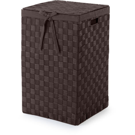 Compactor Tex Cesto Portabiancheria Quadrato Con Coperchio, Cioccolato, Tessuto Con Struttura In Metallo, Fodera In Lino Rimovibile, 30 x 30 x 50 cm, RAN6892