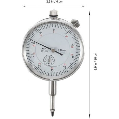 Comparateur à cadran de haute précision, plage de mesure 0-10 mm, avec une sonde de 0,01 mm.