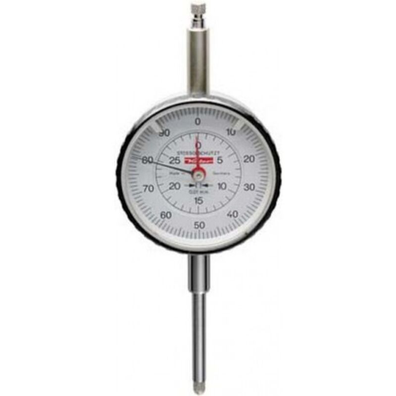 Käfer - Comparateur à grande capacité de mesure, boîtier en laiton, protégé contre les chocs, ø extérieur : 80 mm, Lecture 0,01 mm, Plage de mesure