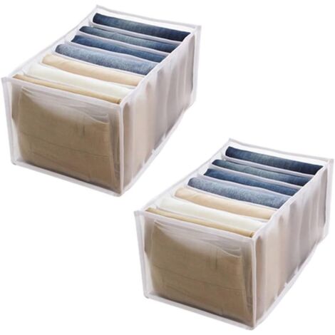 Compartiment Organisateur Penderie Vêtements Pliant Diviseur Boîte Sac (Blanc, 2 Pièces 7 Compartiments)