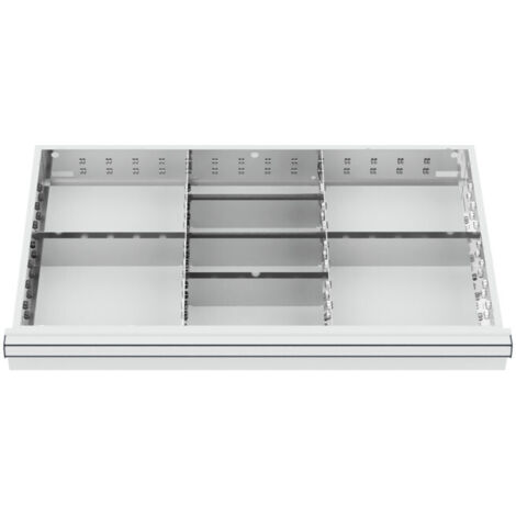 Compartimentage de tiroir STIER, séparations en métal, BLH 100/125 mm, dimensions intérieures 800x450 mm, 8 casiers