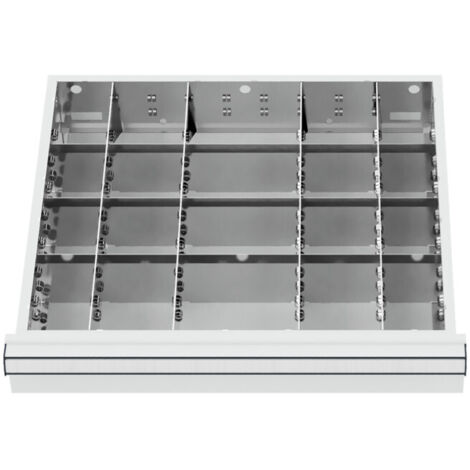 Compartimentage de tiroir STIER, séparations en métal, BLH 200-300 mm, dimensions intérieures 500x450 mm, 20 casiers, 6 x TW 75