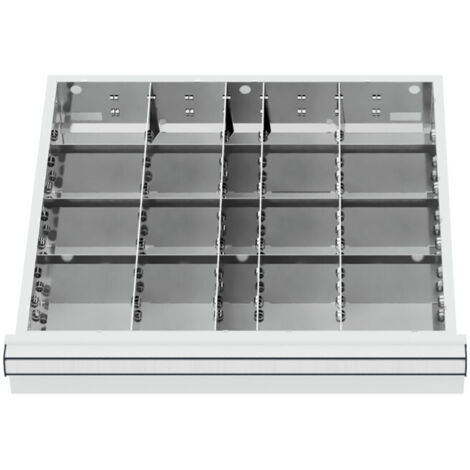 Compartimentage de tiroir STIER, séparations en métal, BLH 75 mm, dimensions intérieures 500x450 mm, 20 casiers, 6 x TW 125