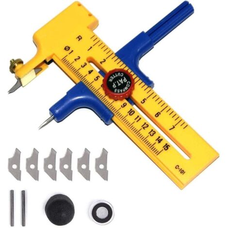 Compas de coupe, outil de coupe circulaire de précision, outil de coupe rond réglable, compas de coupe pour tissus et cercles de 1 à 15 cm, pour la découpe de cuir, papier et carton.