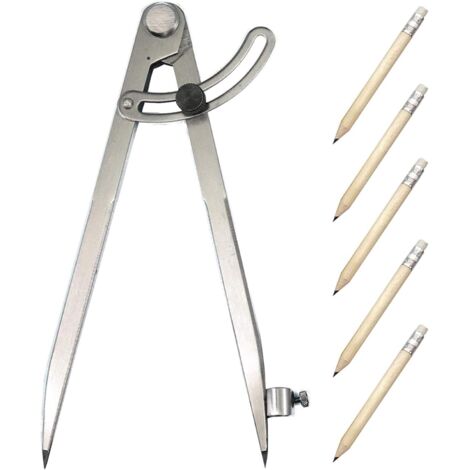 Compas de Mesure en Acier au Carbonne avec 5pcs Crayons Compas de Précision Réglage pour Jauge de Marquage Industriel Cuir Rentrée Ecole