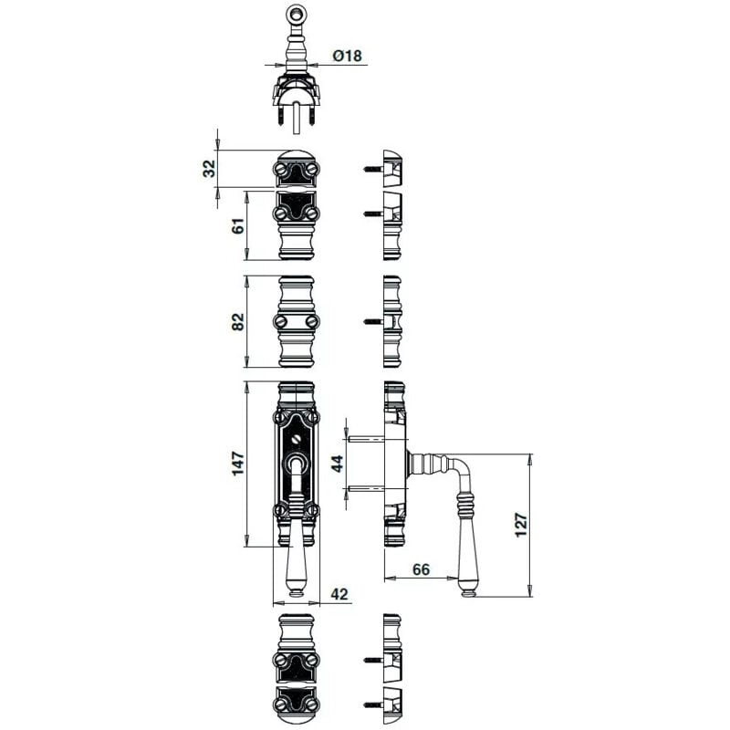 Compas pour ouvrant à la française symétrique UNI-JET M 6 axe à 9 mm recouvrement de 18 6-39161-18-0-1 - FERCO