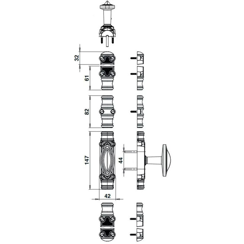 Compas pour ouvrant à la française symétrique uni-jet m 6 axe à 9 mm recouvrement de 20 6-39161-20-0-1 Ferco