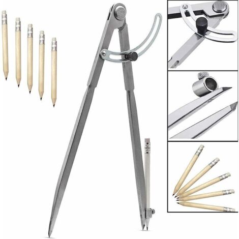 Compasses de Précision 300 mm 12 Pouces avec Porte-Crayon pour Dessin Menuiserie Métallurgie et Maroquinerie