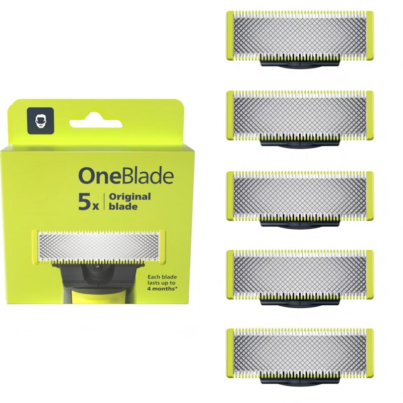 Compatibile con le lame di ricambio OneBlade QP250/50, acciaio inossidabile, uso asciutto e bagnato, confezione da 5, adatta ai modelli OneBlade e