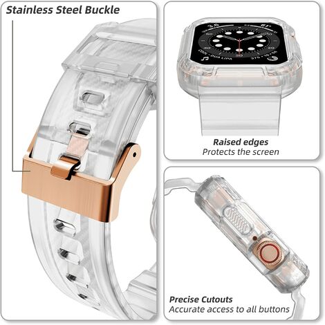 Compatible avec Apple Watch Band 41 mm 40 mm 38 mm avec étui, bracelet robuste antichoc pour iWatch SE Series 7 6 5 4 3 2 1 41 mm 40 mm 38 mm avec étui pare-chocs pour homme femme, transparent givré