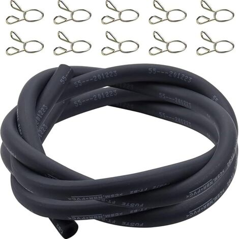 Compatible avec la conduite de carburant de 5,5 mm (ID 5,5 mm  OD 10 mm) Tuyau de carburant pour tube de gaz de 1/5 pouce 5 pieds avec 10 colliers de serrage