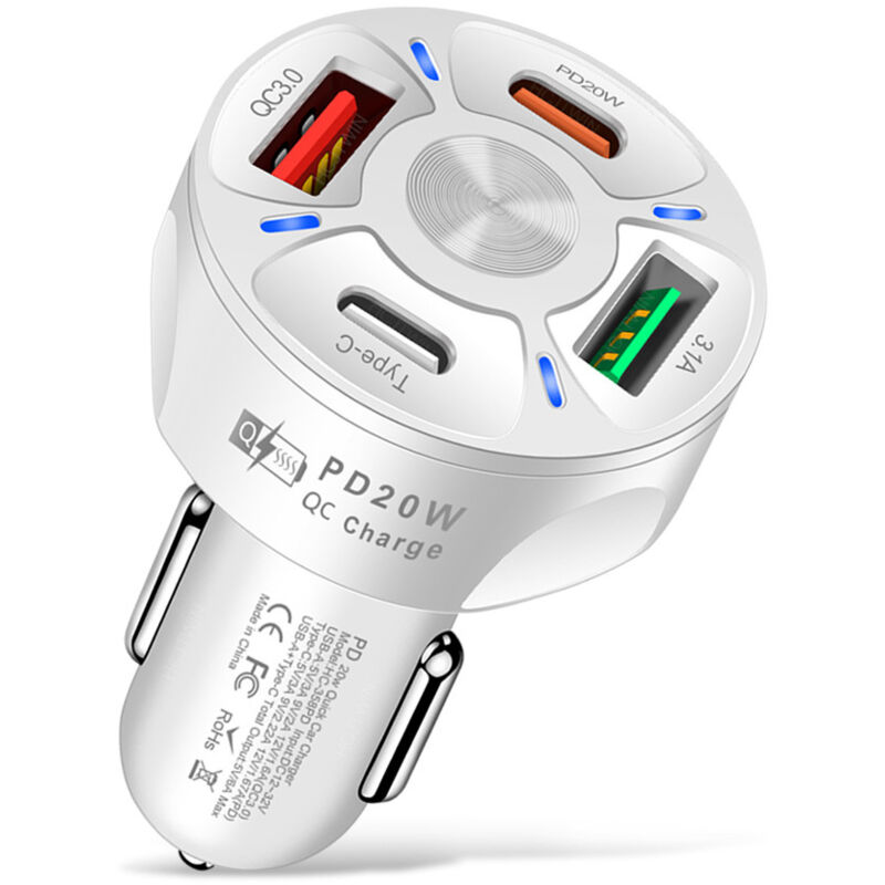 Compatible avec tablettes, appareils photo, iPhone 14, 13, 12, 11 Pro Max, X, XR, XS, Samsung Galaxy, Google Pixel (blanc) - Lampe de voiture à