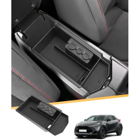 Compatible avec Toyota C-HR II Hybrid PHEV 2024 2025 2026 - Boîte de rangement pour console centrale CHR AX20 - Plateau d'accoudoir central - Boîte à gants - Noir