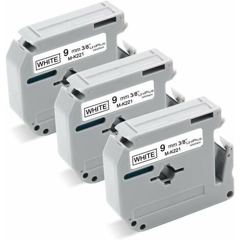 Compatible Brother M-K221 MK-221 9mm x 8m Tapes for Brother PT-55 PT-60 PT-65 PT-70 PT-80 PT-85 PT-90 PT-M95 PT-100 PT-110 BB4 Label Maker (Pack of 3) , Black on white)
