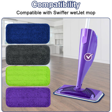 Compatible con los accesorios para cambiador de microfibra SwifferWet Jet, utilizable en seco o mojado, morado + verde + azul + gris.