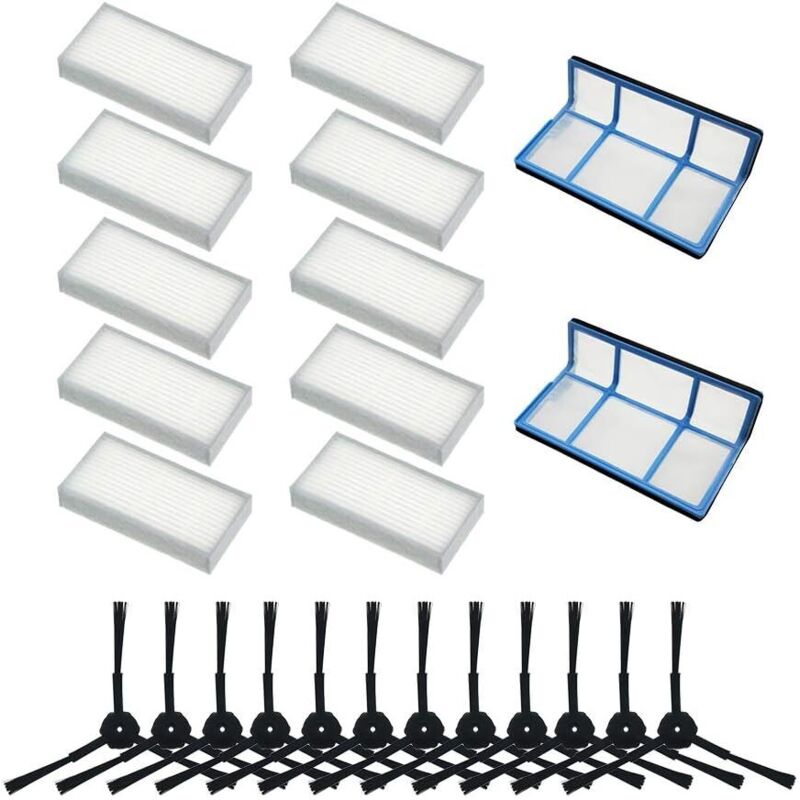 Compatible with ilife V3 V5S V5 V3S Robot Vacuum Cleaner Accessories: 10 Filter Cores, 12 Side Brushes, 2 Filters