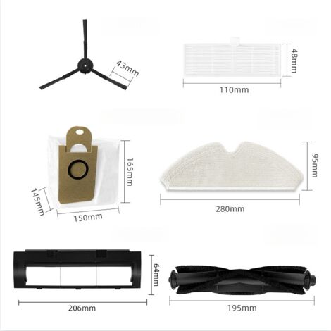 Compatible with Proscenic robot vacuum cleaner accessories, including the M7 PRO main brush/side brush/HEPA filter/mop/dust bag set.