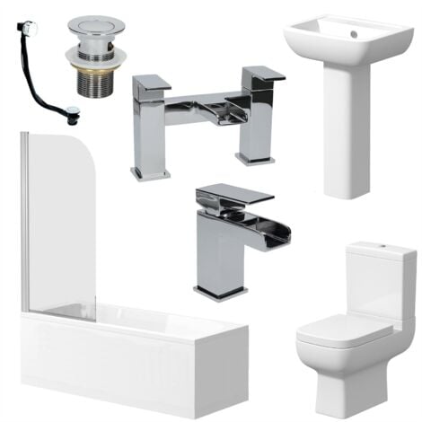 Complete Bathroom Suite 1600 Straight Bath Screen Toilet Basin