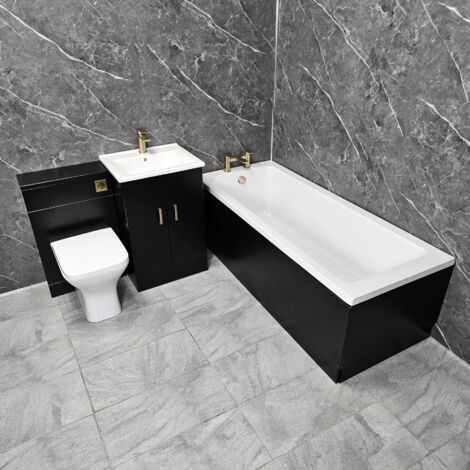 Complete Bathroom Suite Black Tess Vanity Set with Bath Brass Handles & Taps, With End Panel