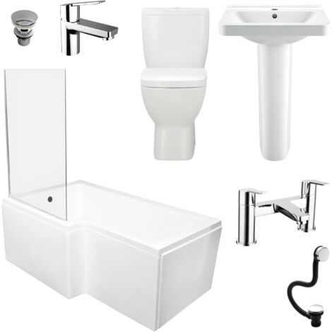 Complete Bathroom Suite L Shaped Shower Bath Inc Screen and Taps LEFT HAND, Without End Panel