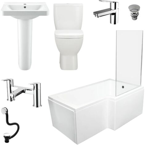 Complete Bathroom Suite L Shaped Shower Bath Inc Screen and Taps RIGHT HAND, Without End Panel