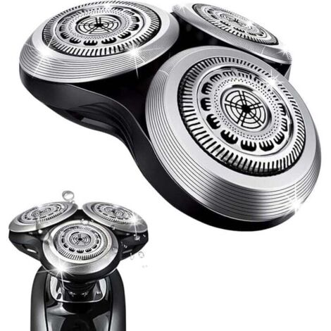 Complete replacement shaving head for Philips Norelo Series 9000 shaving heads, Model SH90. Metal loop and improved double-layer precision blades, Silver