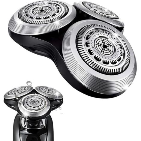 Complete replacement shaving head for Philips Norelo Series 9000 shaving heads, Model SH90. Metal loop and improved double-layer precision blades, Silver