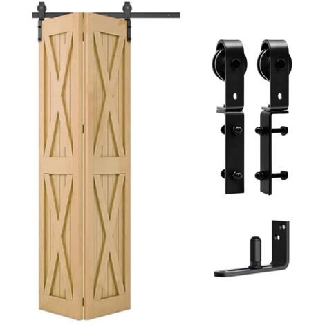 Complete Sliding Door Hardware Kit 2 Doors Carbon Steel Quiet Folding Track Space Saving Load 150kg