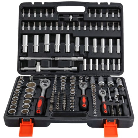 IKODM Complete Toolbox with 1/4", 3/8" and 1/2" Socket and Accessory Set - Mechanics Tools from Our Ultimate Range with Ratchet Wrench - 172 Pieces