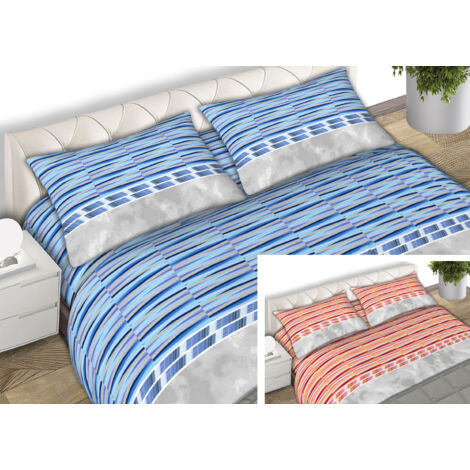 Completo Lenzuola 100% Cotone Made Italy Disegno Flow, misura1 Piazza e MezzacoloreAzzurro