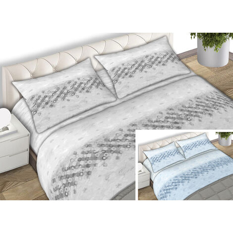 Completo Lenzuola 100% Cotone Made Italy Fantasia Cell C.N., misura1 Piazza e MezzacoloreAzzurro