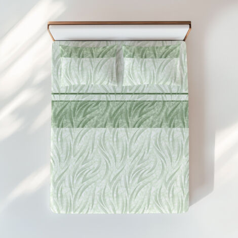 Completo Lenzuola Curve Verde - Stampa Moderna 100% Cotone - Traspirante e Lavabile - Made in Italy 1 PIAZZA E MEZZA