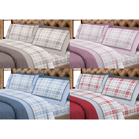 Completo Lenzuola Flanella 100% Cotone Disegno Torino A Quadri Rigato, misuraSingolocoloreRosa