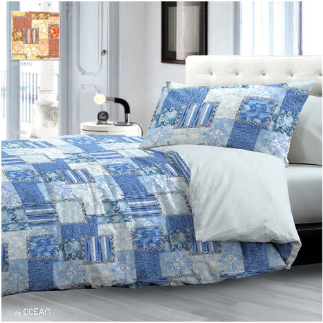 Completo Lenzuola In 100% Cotone Disegno Ocean Modello OB, misuraMatrimonialecoloreOcra