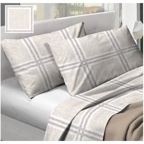 Completo Lenzuola In 100% Cotone  Disegno Tartan Colore Beige Modello O.B., misuraSingolocoloreBeige