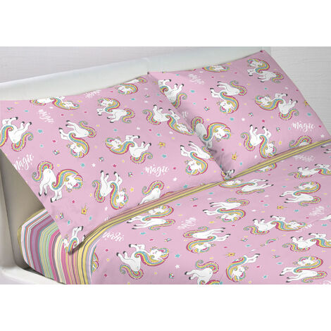 Unicorno, Lenzuolo Letto Singolo Bambina, Completo Letto, Rosa, Lenzuolo  Sopra, Lenzuolo Con Angoli, Federa, 100 Percento Cotone, Lenzuola Cameretta  : : Casa e cucina