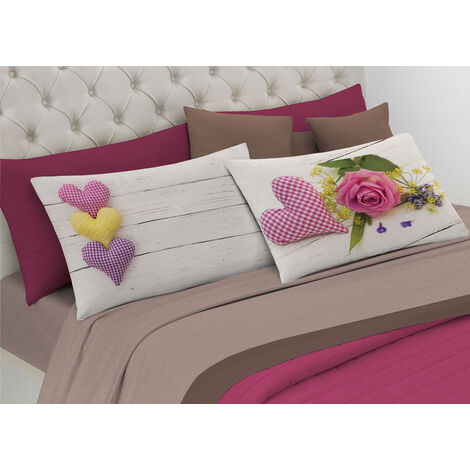 Completo Lenzuola In 100% Cotone Linea Digitale Spin-Off Disegno Rose E Cuori