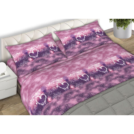 Completo Lenzuola In 100% Cotone Made In Italy Dis. Fires Colore Lilla C.N., misuraMatrimonialecoloreLilla