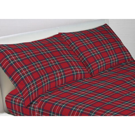 Completo Lenzuola In 100% Cotone Made In Italy Dis Scozzese Kilt G.I, misuraSingolocoloreScozzese