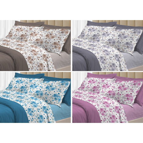 Completo Lenzuola Letto 100% Cotone Italy 3027 Disegno Rosa, misuraSingolocoloreGrigio