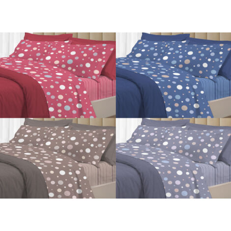 Completo Lenzuola Letto 100% Cotone Made Italy 3027 Disegno La Palla, misuraMatrimonialecoloreRosso