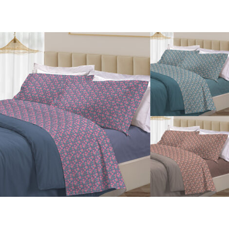 Completo Lenzuola Letto 100% Cotone Made Italy 3027 Disegno Provenza, misuraSingolocoloreVerde