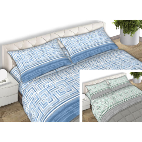Completo Lenzuola Letto 100% Cotone Made Italy Disegno Lab CN, misuraMatrimonialecoloreVerde